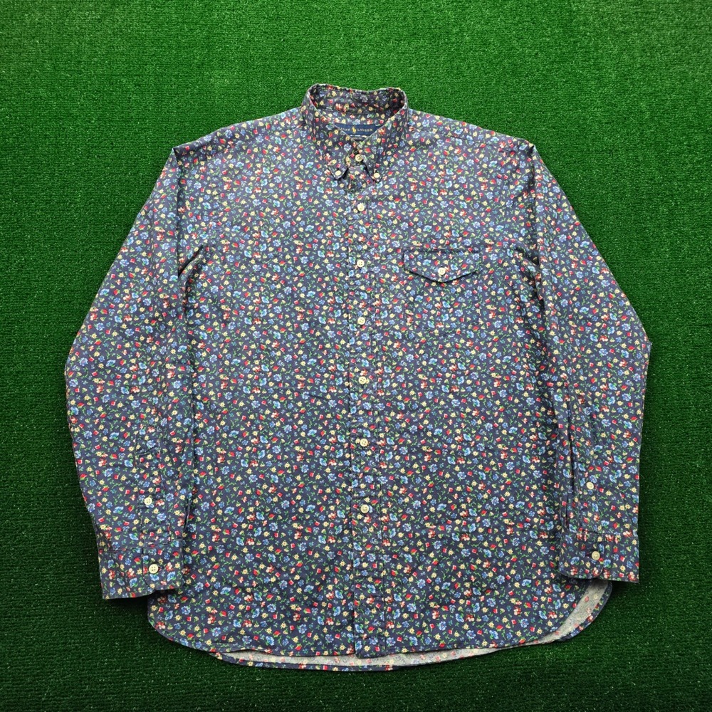 Ralph Lauren Shirt Mens Large Blue Floral Button Down Long Sleeve‎ Classic Fit
